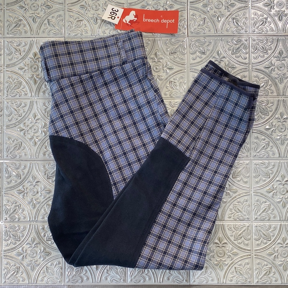 Breech Depot Ladies Breeches H/W Full Seat Blue Plaid Size 36R NWT